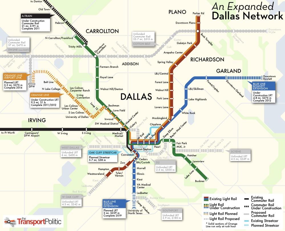 Dallas vlak systém mapu