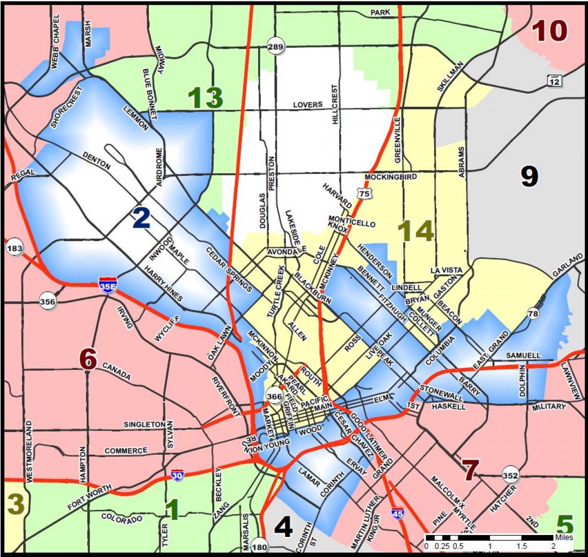Dallas mestskej rady okres mapu