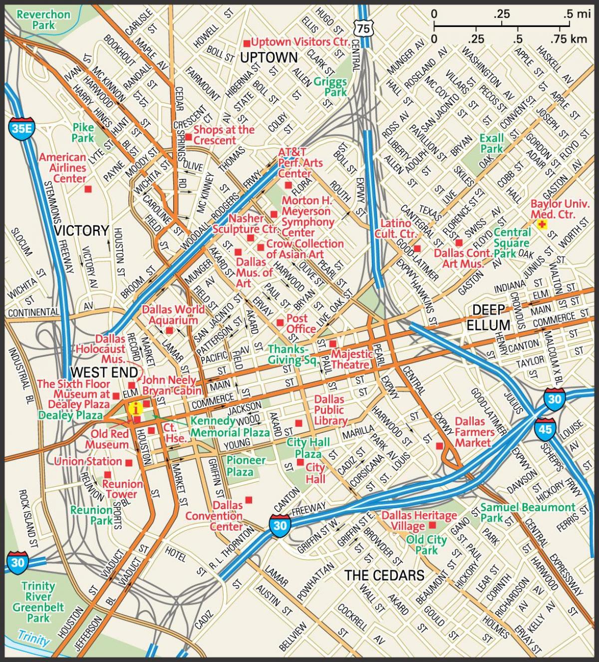 mapu downtown Dallas ulice