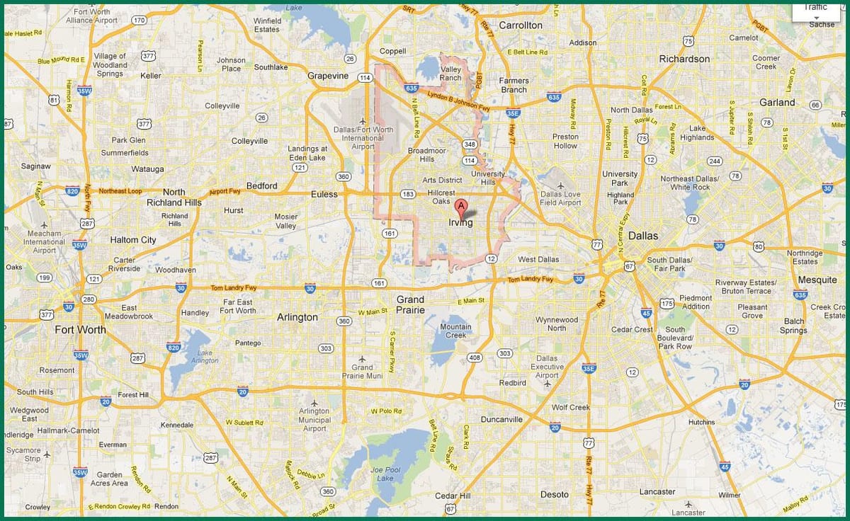 mapa DFW oblasti